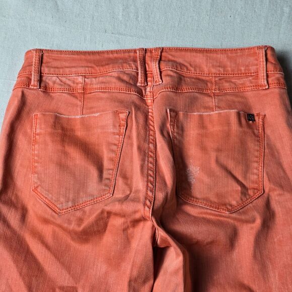 Bebe Jeans Womens 23 Orange Heartbreaker Skinny‎ Distressed Mid Rise Pockets - Picture 11 of 16